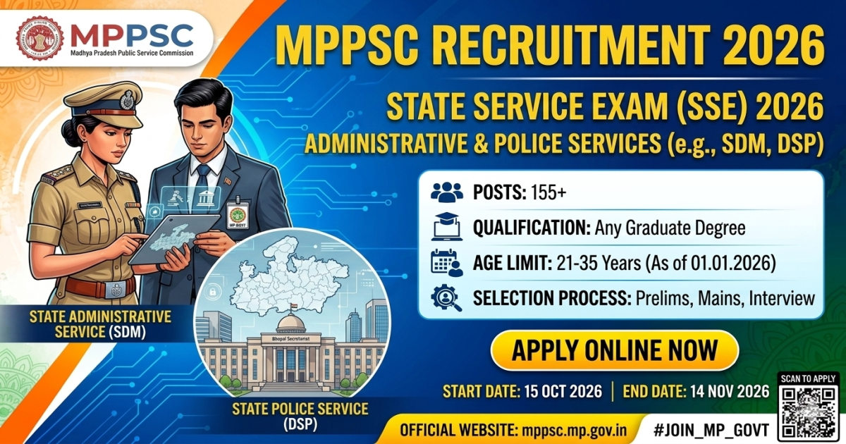 MPPSC State Service Exam 2026 (SSE) – Apply Online for 155 Posts, Eligibility, Last Date