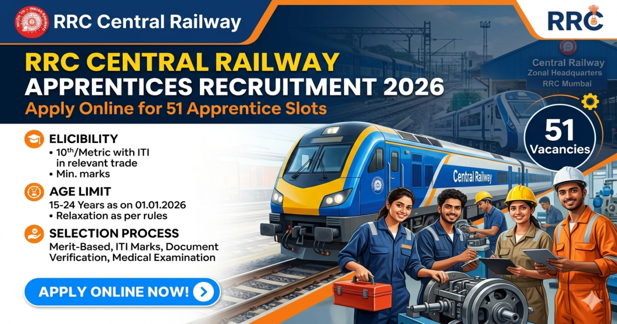 RRC Central Railway Apprentices Recruitment 2026 – Apply Online for 51 Apprentice Posts