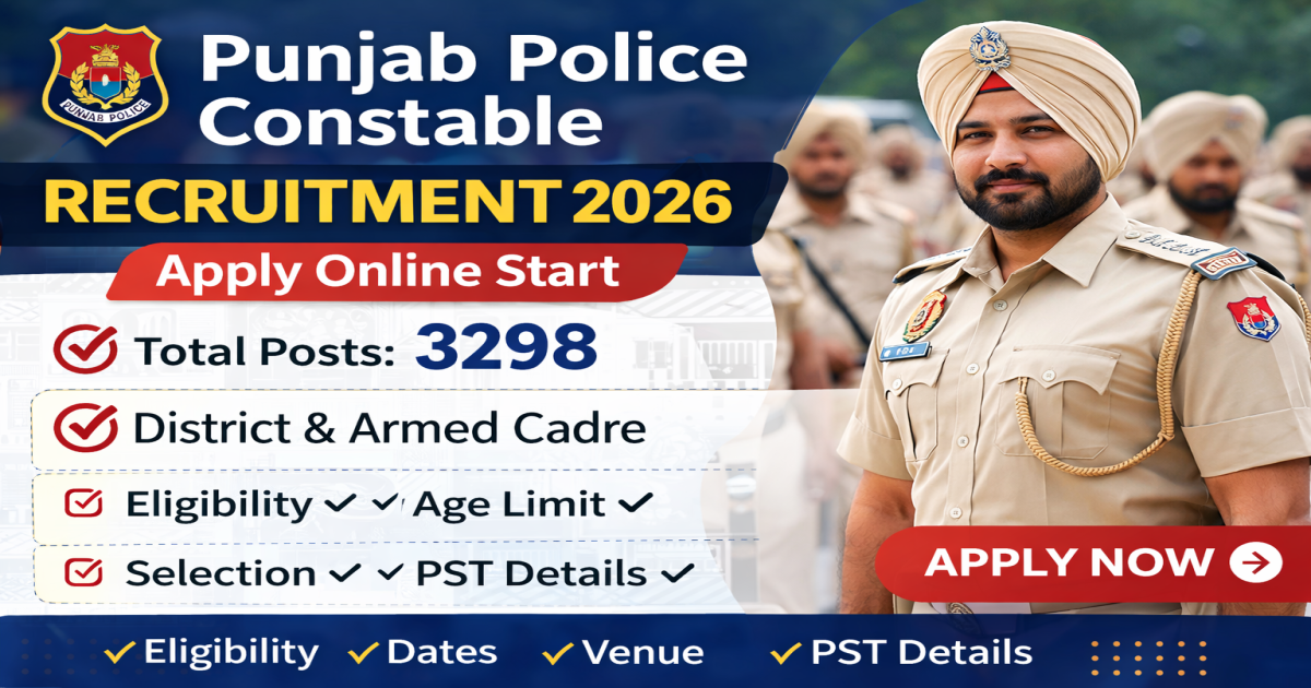 Punjab Police Constable Recruitment 2026 – Apply Online for 3298 District & Armed Cadre Posts