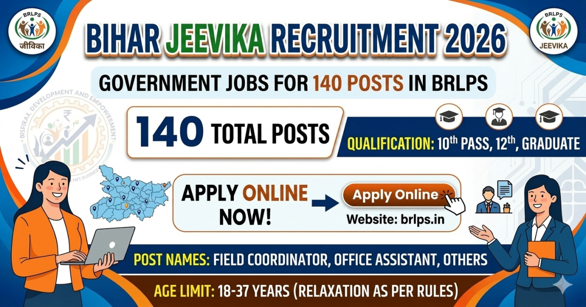 Bihar Jeevika Recruitment 2026: Apply Online for 140 BRLPS Posts – Eligibility, Age Limit & Full Details