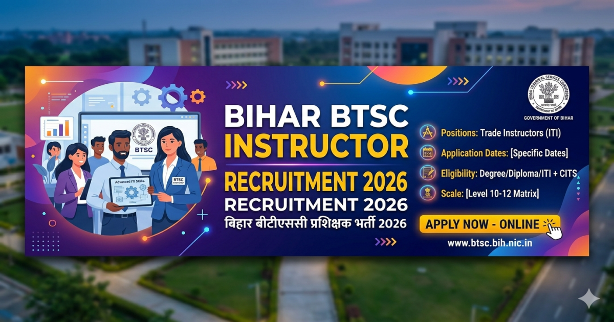 Bihar BTSC Instructor Recruitment 2026 Apply Online – Check Eligibility, Vacancy Details, Age Limit & Full Notification.
