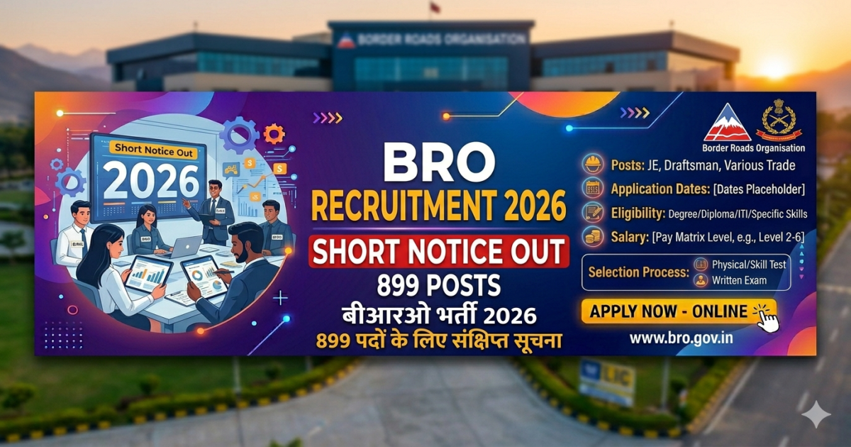 BRO Recruitment 2026 Short Notice Out for 899 Posts – Check Eligibility, Salary, Selection Process & Full Details Now.
