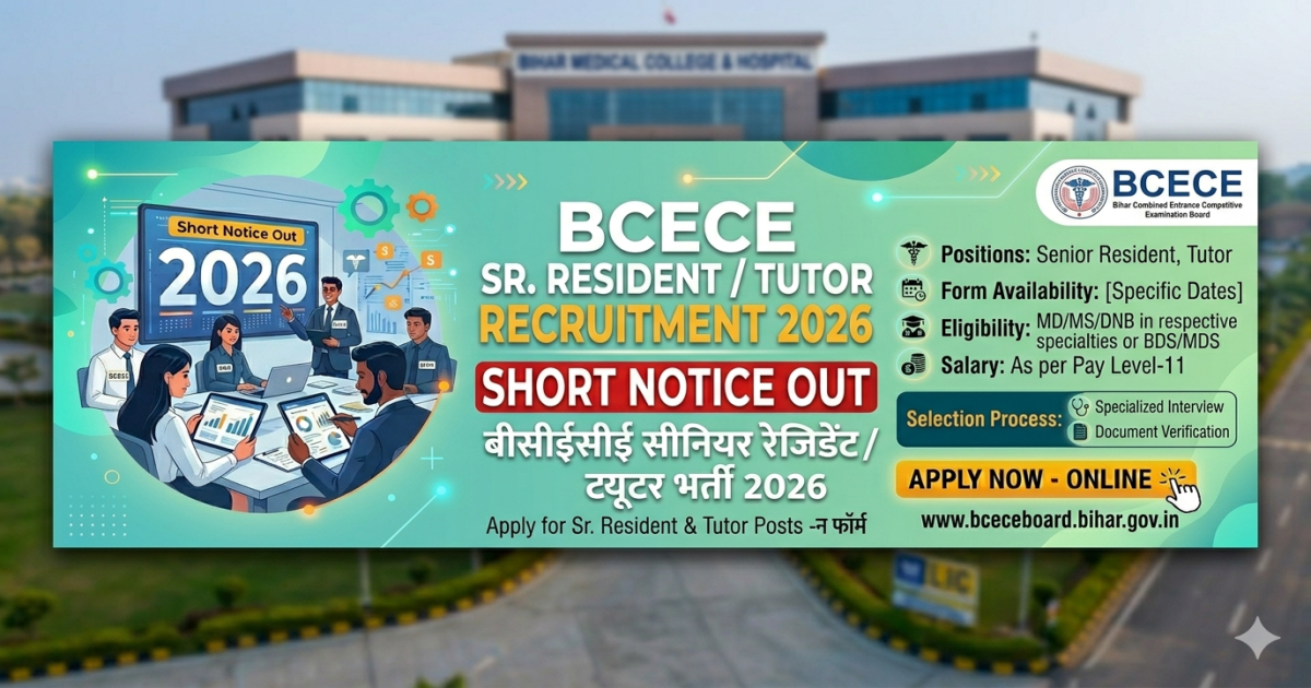 BCECE Senior Resident / Tutor Recruitment 2026 Online Form – Apply Now, Eligibility, Salary, Last Date & Full Details.